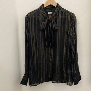 Equipment silk blouse, sheer black & metallic gold stripe